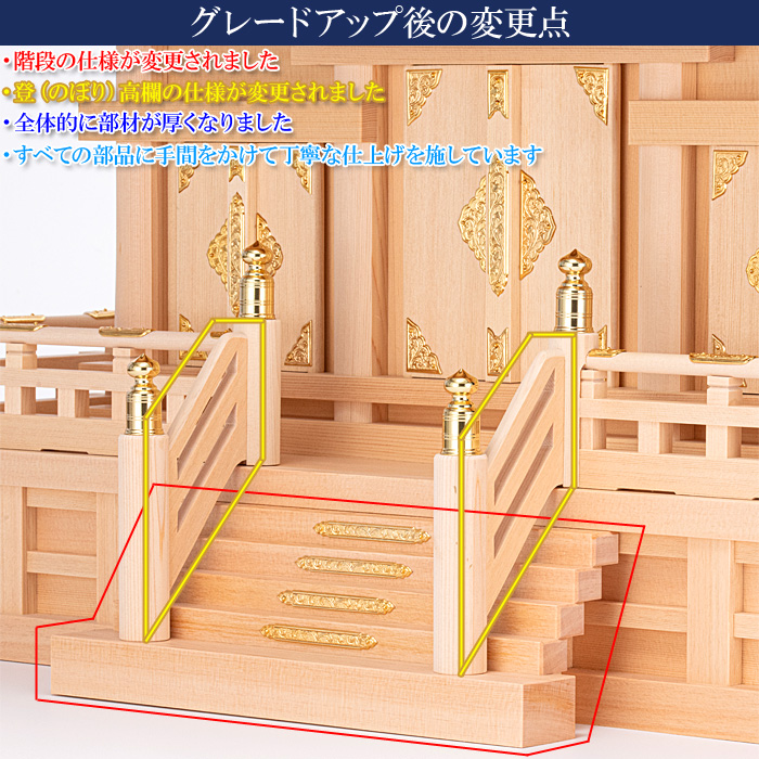 神棚 桧皮葺三社宮 大〈H-4〉 グレードアップ前後比較