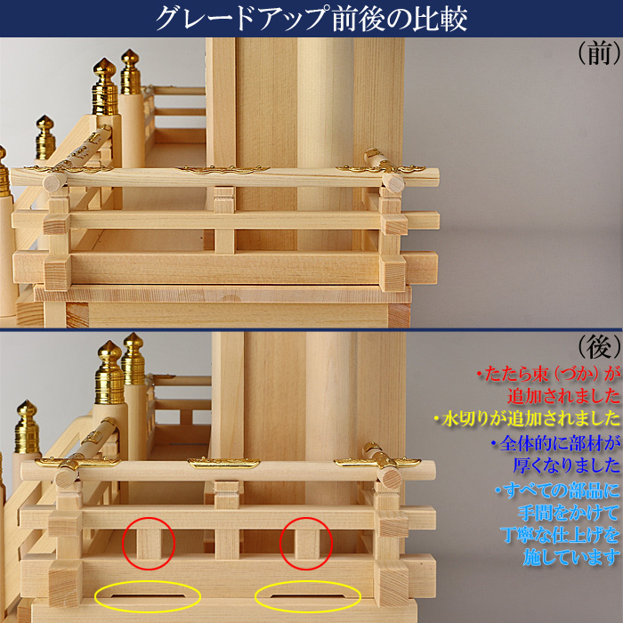 神棚 茅葺三社宮（小）〈K-17〉 グレードアップ前後比較
