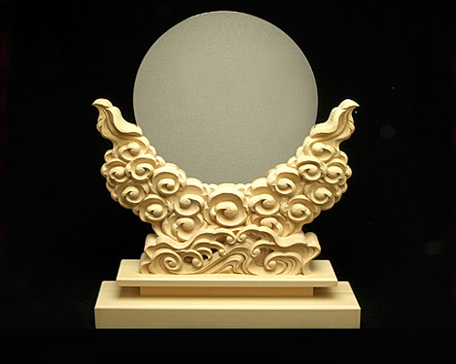 神鏡 白銅鏡+特上彫り雲形台 1尺